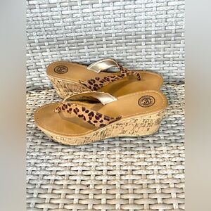 SO Cheetah Print Wedge Thong Cork‎ Sandals Women’s 9.5